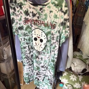 Green and Black Tie-Dye Short Sleeve Tee with Jason FRIDAY THE 13th Graphic